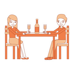couple parents sitting with wine bottle glass vector illustration