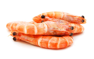 fresh shrimp are isolated on a white background
