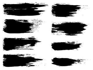 Vector collection of artistic grungy black paint hand made creative brush stroke set isolated on white background. A group of abstract grunge sketches for design education or graphic art decoration