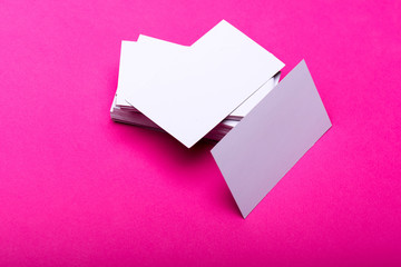 Name cards in white color, copy space. Business cards stack