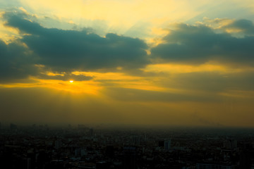bangkok city with the sunlight ray in the afternoon,Thailand