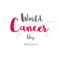 World cancer day. February 4. World cancer day design background with pink Calligraphy Poster Design. Vector Illustration.