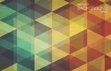 Flat retro color geometric triangle background with grunge texture