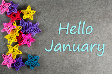 Hello January composition of different stars and text