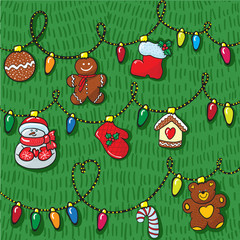 Set of christmas decoration hand draw with pattern