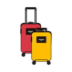 two suitcases luggage travel with handle and wheels vector illustration