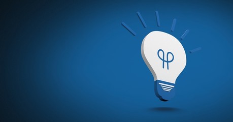3D light bulb idea icon with blue background