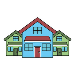 three modern houses residence two storey neighborhood vector illustration