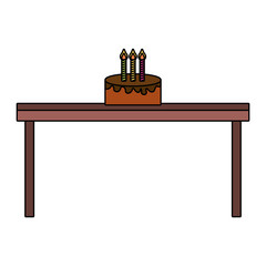 birthday cake with candles on wooden table vector illustration