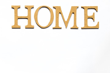 Wood letter compose in home word on white background