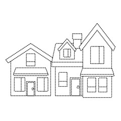 two storey houses with chimney architecture residential vector illustration dotted line imagen