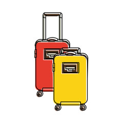 two suitcases luggage travel with handle and wheels vector illustration