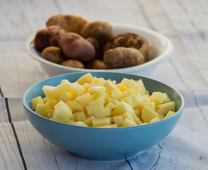 Chopped potatoes in a bowl