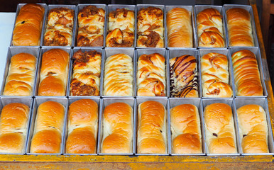 Many mixed sweet breads in Thailand.