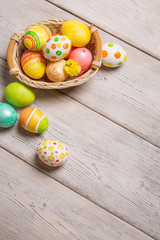 Easter eggs on wooden