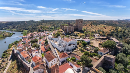 Fototapeta na wymiar Aerial. The village of Mertola filmed with drone sky. Portugal Alentejo Guadiana