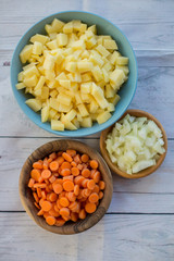 Sliced ingredients prepared to cook a tasty soup.
