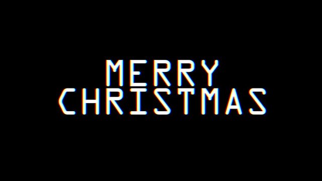 merry christmas words glitch interference noise effect close up seamless loop animation background - new quality retro vintage modern futuristic wording typography video footage