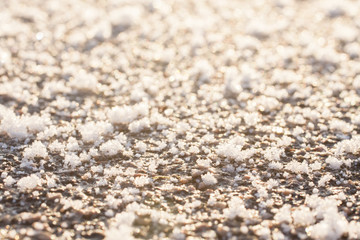 Fototapeta na wymiar Frozen ground surface texture close up