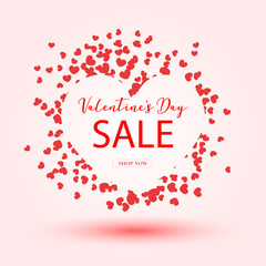 Valentine's day Sale banner for advertising or social network post. Vector heart's 