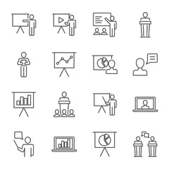 Presentation set of vector icons line style
