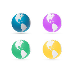 Set 3d colorfull earth globe with shadow