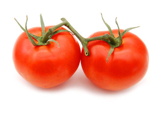 Two ripe tomatoes isolated on white background