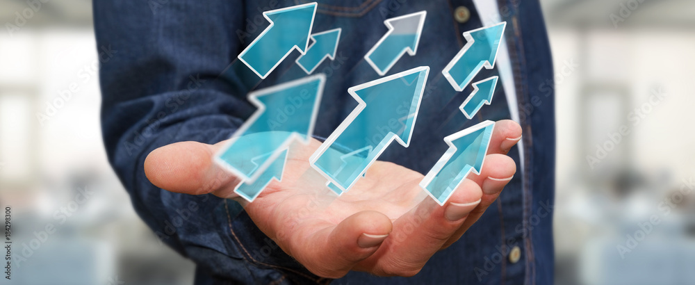 Aufkleber businessman using digital modern arrow 3d rendering