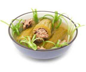 soup with bitter melon with meat ball in bowl on white background