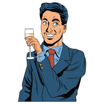 Man with champagne cup pop art icon vector illustration graphic design