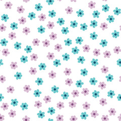 seamless pattern of colored flowers on a white background.
