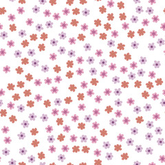 seamless pattern of colored flowers on a white background.