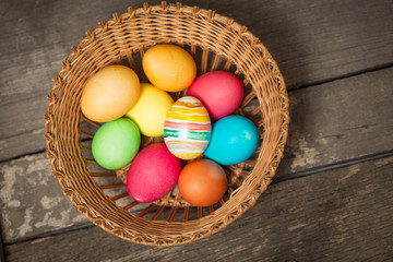 Easter eggs on wooden