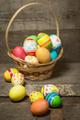 Easter eggs on wooden