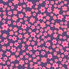 abstract seamless pattern of flowers on a purple background. For prints, cards, invitations, birthday, holidays, party, celebration, wedding, Valentine's day.
