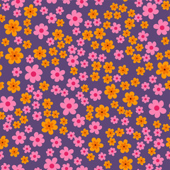 Naklejka na ściany i meble abstract seamless pattern of flowers on a purple background. For prints, cards, invitations, birthday, holidays, party, celebration, wedding, Valentine's day.
