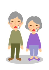 年配夫婦　全身　泣く