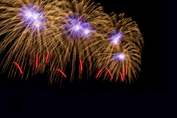 beautiful colorful firework isolated display for celebration happy new year and merry christmas on black isolated background, fireworks new year 2018