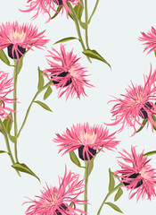 hand drawn floral seamless pattern with pink wild flowers