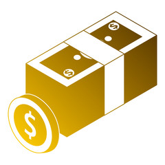 money bundle dollars banknote and coin isometric vector illustration