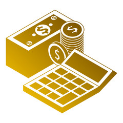 money staked banknote coins and calculator finance isometric vector illustration