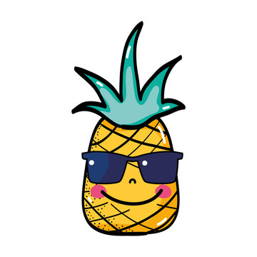 Happy Pineapple Fruit With Sunglasses Kawaii