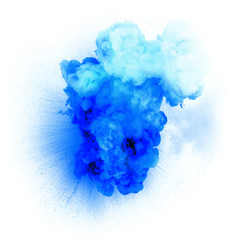 Realistic blue gas explosion with sparks over a white background