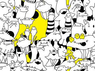Doodle seamless pattern. Cartoon monster.
