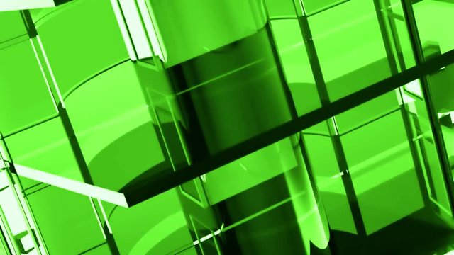 3D Illustration of  
abstract geometric background with transparent green glass moving shapes