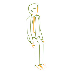 isometric businessman sit pose character vector illustration outline color