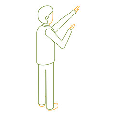 businessman back view standing isometric vector illustration outline color