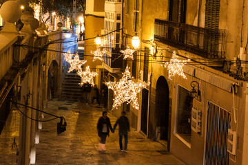 Christmas lights in the old town of Palma, Majorca, Spain