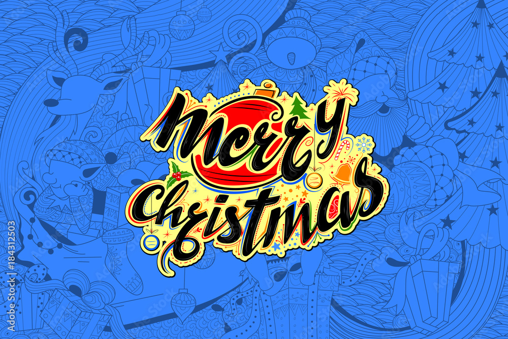 Poster merry christmas lettering design set typography style greeting background