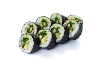 Sushi rolls set served on white